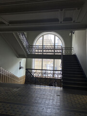 Aesthetic view of the large windows and stairs at the station in St. Petersburg