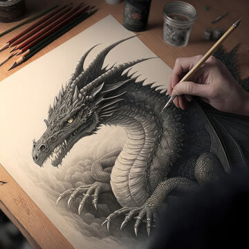 Dragon's Realm: An Adult Coloring Book of Intricate Dragon Illustrations. Generative AI
