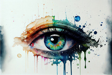Colorful eye, Conceptual abstract picture of the eye. Oil painting in colorful colors. Conceptual abstract closeup
