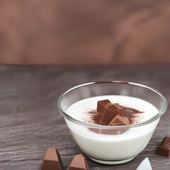 Chocolate vanilla pudding in a glass bowl generative AI 