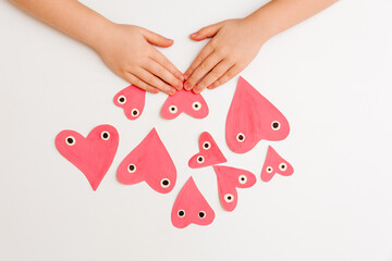 How to make cute paper heart for Valentines day. Children art project. Step by step photo instruction. Step 8. The hearts are ready