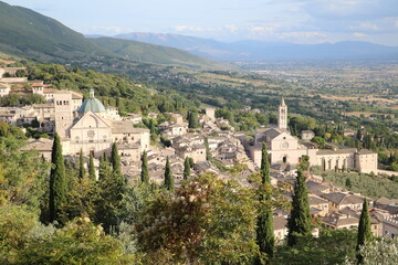 Fototapeta na wymiar View to Cathedral San Rufino and Basilica Santa Chiara in Assisi, Umbria Italy