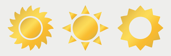 Vector illustration of sun, sunset. Summer icon, symbol. Gold, golden