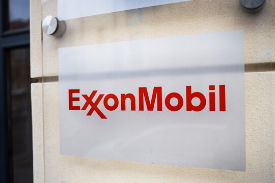 berlin, berlin, germany - 08 12 2022: a sign of exxon mobil