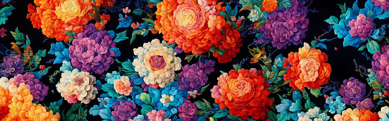 Soft Romantic Vintage Flowers Banner - Generative AI Image