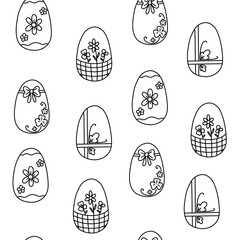 Seamless background with Easter eggs in doodle style