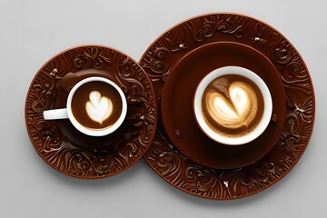 A coffee cup with a saucer and a splash of coffee on a plate. Generative AI