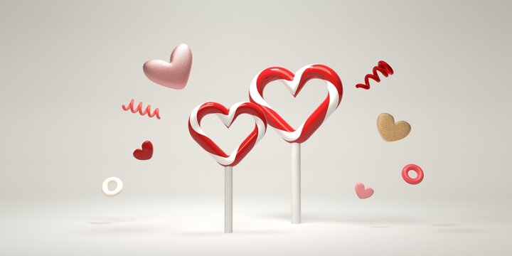 Appreciation and love theme - heart shaped lollipops - 3D