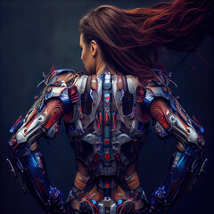 Fototapeta na wymiar Half human, half cyborg woman, half body. Generative AI. 8