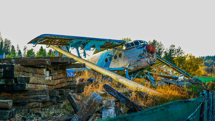 Wrecked airplane on the junk yard