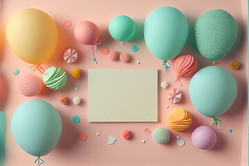 Festlicher Hintergrund mit Luftballons, Konfetti und Platzhalter zum Geburtstag - Generative Ai - obrazy, fototapety, plakaty