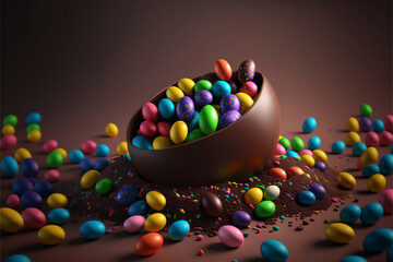 Fototapeta na wymiar Chocolate Easter Ultra Realistic Colorful Promotional. Generative AI
