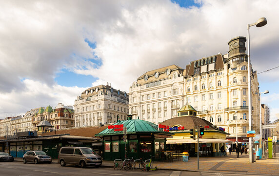 VIENNA, AUSTRIA - JANUARY 30, 2022: Photo of Naschmarkt and Linke Wienzeile street in Vienna, Austria.