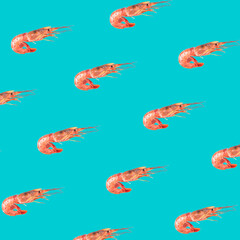 Pattern with Argentine shrimp on a blue background.
