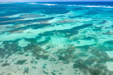 Caribbean turquoise sea. Aerial view from drone. Beautiful travel destination. Dominican Republic