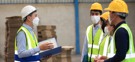 engineer team  meeting before working ,Business of  the logistic distribution or transportation Industry or shipping business, Container Cargo shipment  delivery , import export