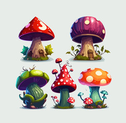 Cartoon poisonous mushrooms. Vector illustration, print for background, print on fabric, paper, wallpaper, packaging.	