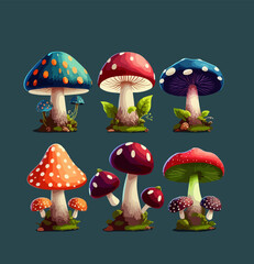 Cartoon poisonous mushrooms. Vector illustration, print for background, print on fabric, paper, wallpaper, packaging.	
