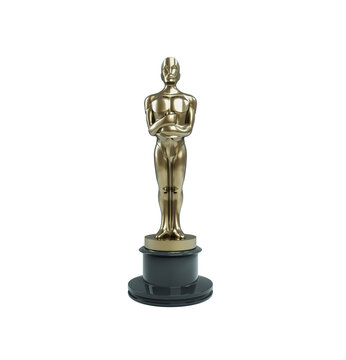 Front view Oscar award statue isolated on isolated transparent background. 3D illustration	