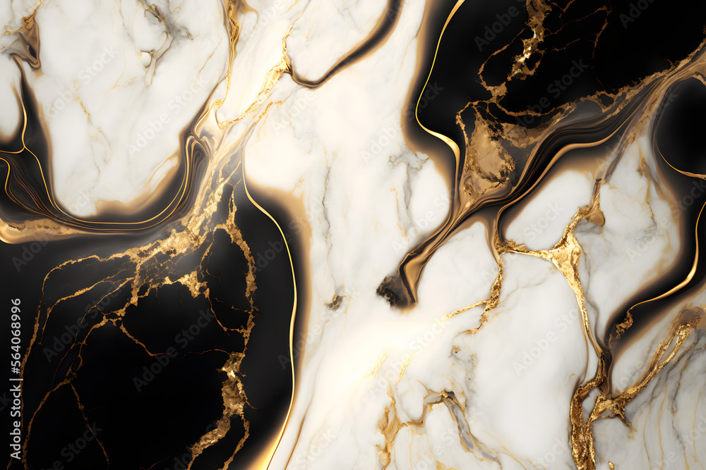 Wall mural Luxurious marble background. Black and gold marble texture. Elegant white and gold marble background. Generative AI.