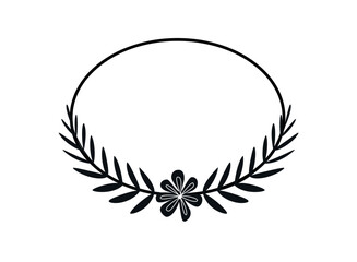 Obraz premium Simple geometric flower frame. Oval icon or border with twigs, leaves and blooming field plant. Design element for logo and branding. Cartoon linear vector illustration isolated on white background