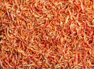 Organic Dehydrated Carrots. Freeze Dried Carrot Pieces. Air Dried Vegetables Dehydrated Carrot Slice Flakes Granules. Carrot background.