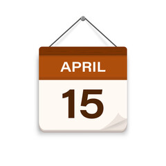 April 15, Calendar icon with shadow. Day, month. Meeting appointment time. Event schedule date. Flat vector illustration.