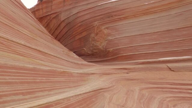 POV of The Wave unique sandstone at Coyote Buttes wilderness Arizona Utah border USA. 