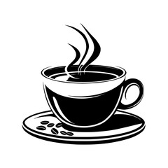 Obraz premium Illustration of a steaming coffee cup with coffee beans