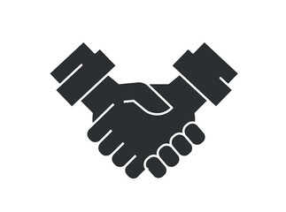 Care hand shake icon black. Sticker for social networks and messengers. Metaphor for successful negotiations and partnerships. Business processes and collaboration. Cartoon flat vector illustration