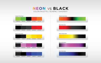 neon color palettes, color schemes, color gradients