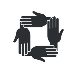 Care hands icon black. Poster or banner for website. Charity and volunteering. Metaphor of support and teamwork, partnership and collaboration. Cartoon flat vector illustration