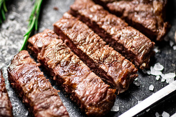 Pieces of delicious grilled steak. 
