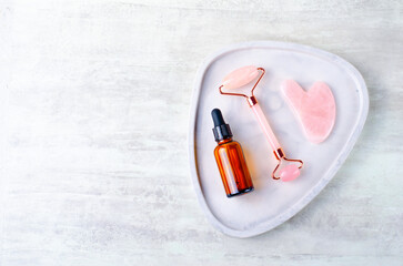 Rose Quartz Roller and Gua Sha tool, Facial Lifting Massage Treatment