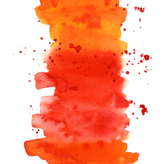 Bright painted red, orange and yellow watercolor splash isolated on white background. Hand drawn texture