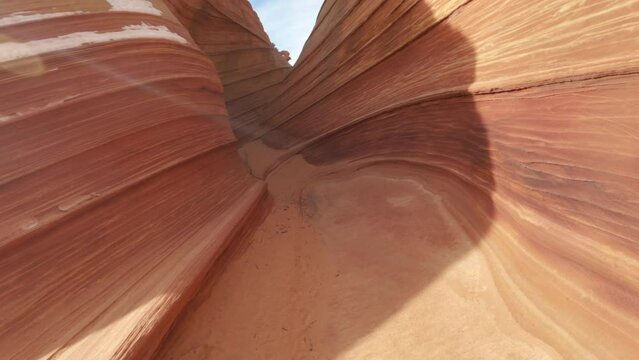 The Wave hike POV unique sandstone at Coyote Buttes wilderness Arizona Utah border USA
