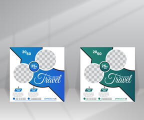 Fototapeta na wymiar Tour Package Sale Adventure Social Media Post, Square Flyer, Poster, Leaflet for Travel Agent