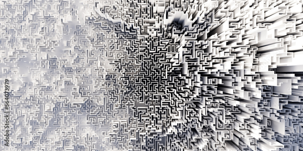 Fototapete infinite maze mega city: technology and development concepts, original 3d rendering