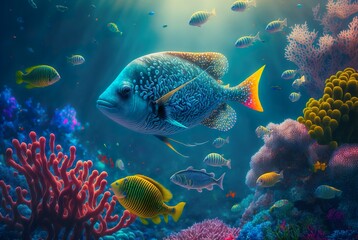 Fototapeta na wymiar Fish in the sea made with generative AI technology