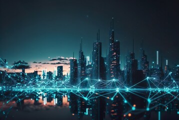 Virtual city through network Desktop wallpaper made with generative AI technology	