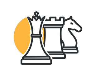 Chess pieces color icon. Knight, rook and queen. Horse and tower. Game of logic and intelligence, sports competitions and useful hobby and leisure. Cartoon flat vector illustration