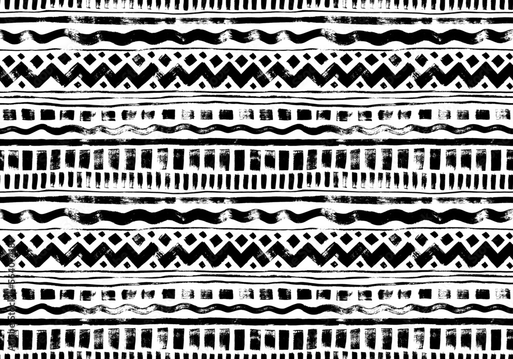 Aufkleber hand drawn tribal and ethnic seamless pattern. vector tribal design monochrome background with horiz