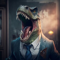Angry chief dinosaur in suit. Generative Ai