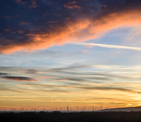 Sunset over wind farm