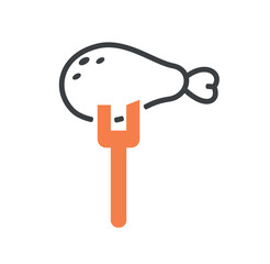 Chicken legs icon color. Meat on fork, cafe or restaurant menu, dish. Natural and organic product. Farming and agriculture. Tasty, but junk food. Cartoon flat vector illustration