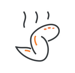 Chicken leg icon color. Natural and organic product, hot product, meat with spices. Delicious but bad food. Poster or banner for website. Cafe or restaurant menu. Cartoon flat vector illustration