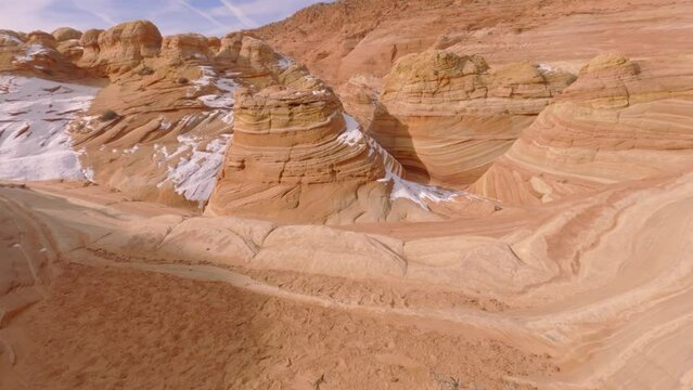The Wave POV unique sandstone at Coyote Buttes wilderness Arizona Utah border USA. 