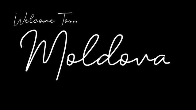 Welcome to moldova word in black background. Animated welcome in overshot animation. This animation is suitable for greeting footage