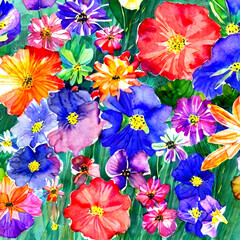 Fototapeta na wymiar 3d Wallpaper gemalte Sommer Blumen mit Wasserfarben