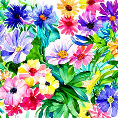 3d Wallpaper gemalte Sommer Blumen mit Wasserfarben